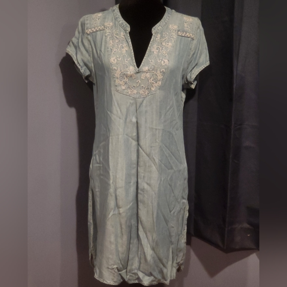 Embroidered Light Blue Denim Dress